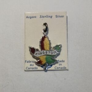 Vintage Kingston Sterling Leaf Enamel Charm in Red, Yellow & Green